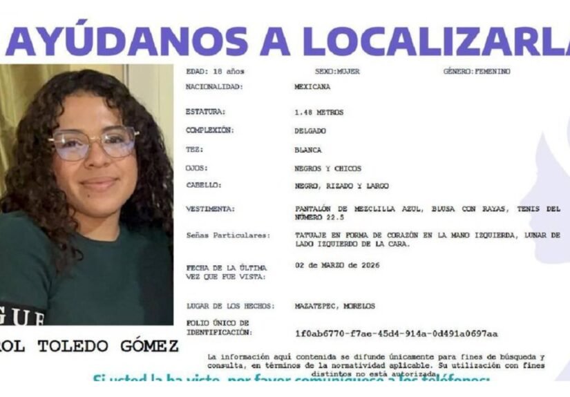 Karol Toledo Gómez fue reportada como desaparecida en México desde el lunes 2 de marzo. Familiares y colectivos piden activar protocolos de búsqueda mientras la crisis de desapariciones en el país supera las 120 mil personas.